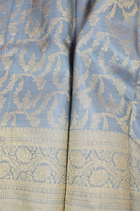 Royal Slate Grey Kanchipuram Silk Saree with Elegant Border
