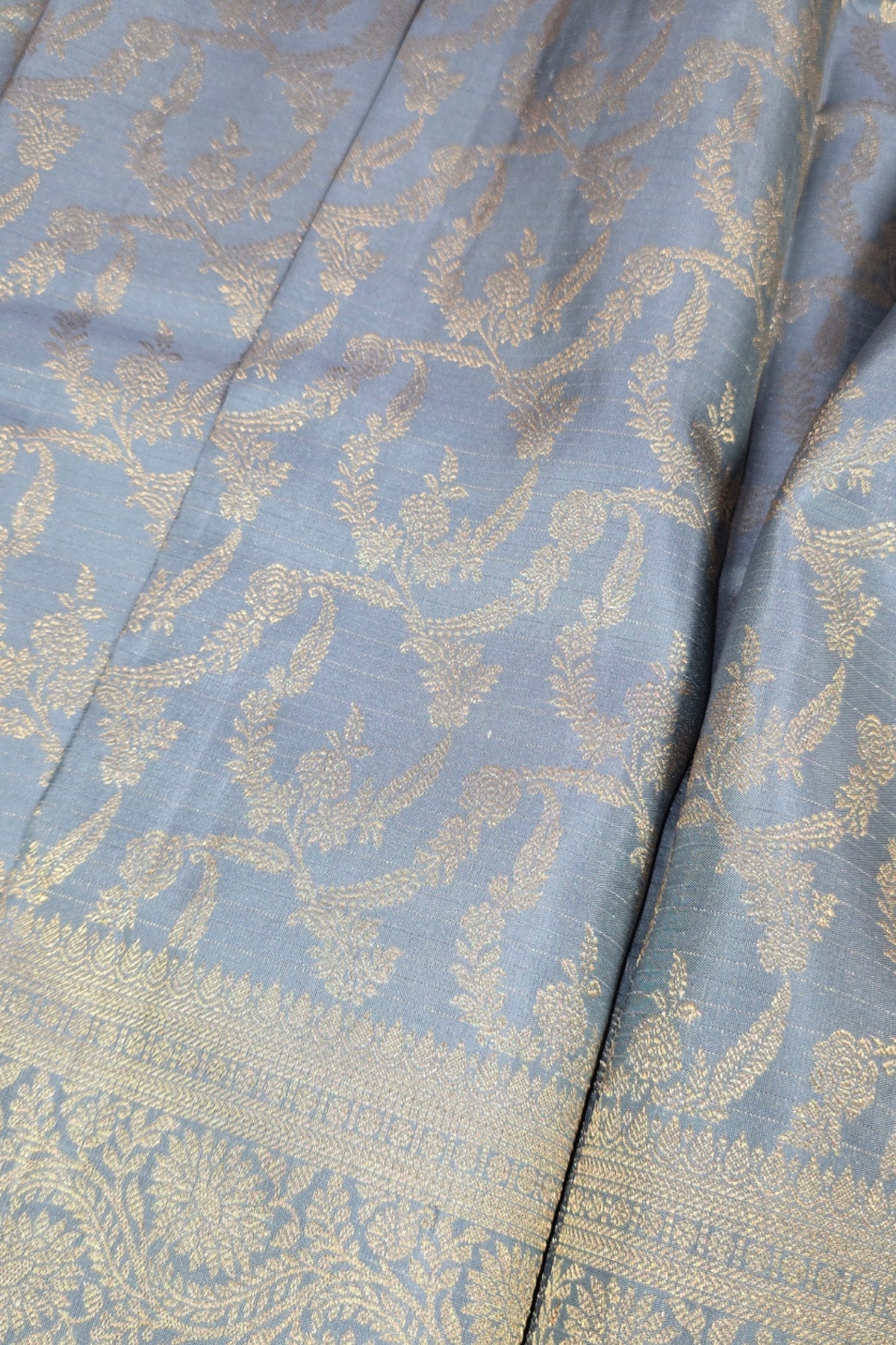 Royal Slate Grey Kanchipuram Silk Saree with Elegant Border