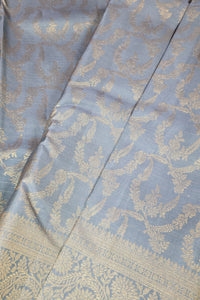 Royal Slate Grey Kanchipuram Silk Saree with Elegant Border