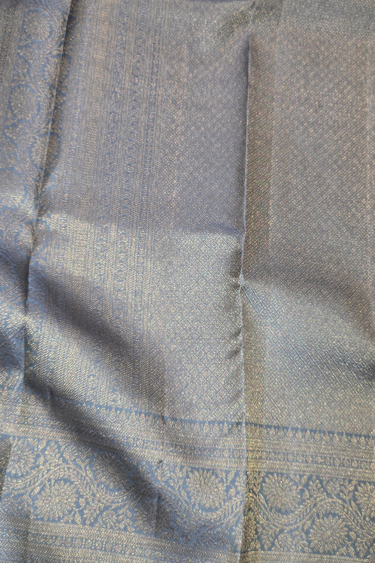 Royal Slate Grey Kanchipuram Silk Saree with Elegant Border