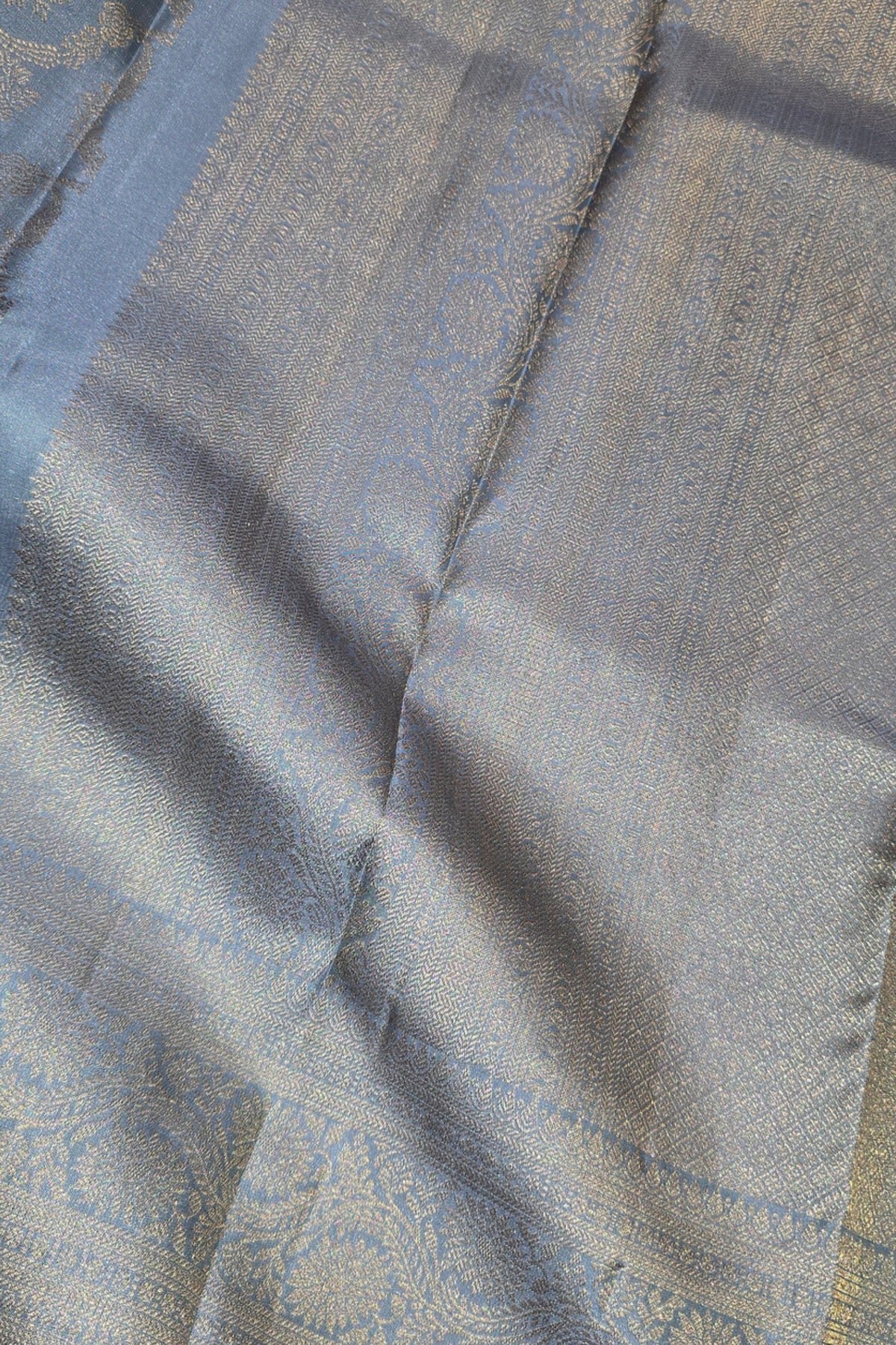 Royal Slate Grey Kanchipuram Silk Saree with Elegant Border