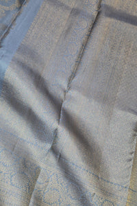 Royal Slate Grey Kanchipuram Silk Saree with Elegant Border