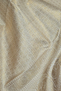 White Kanchipuram Silk Saree with Gold Border and Red Pallu