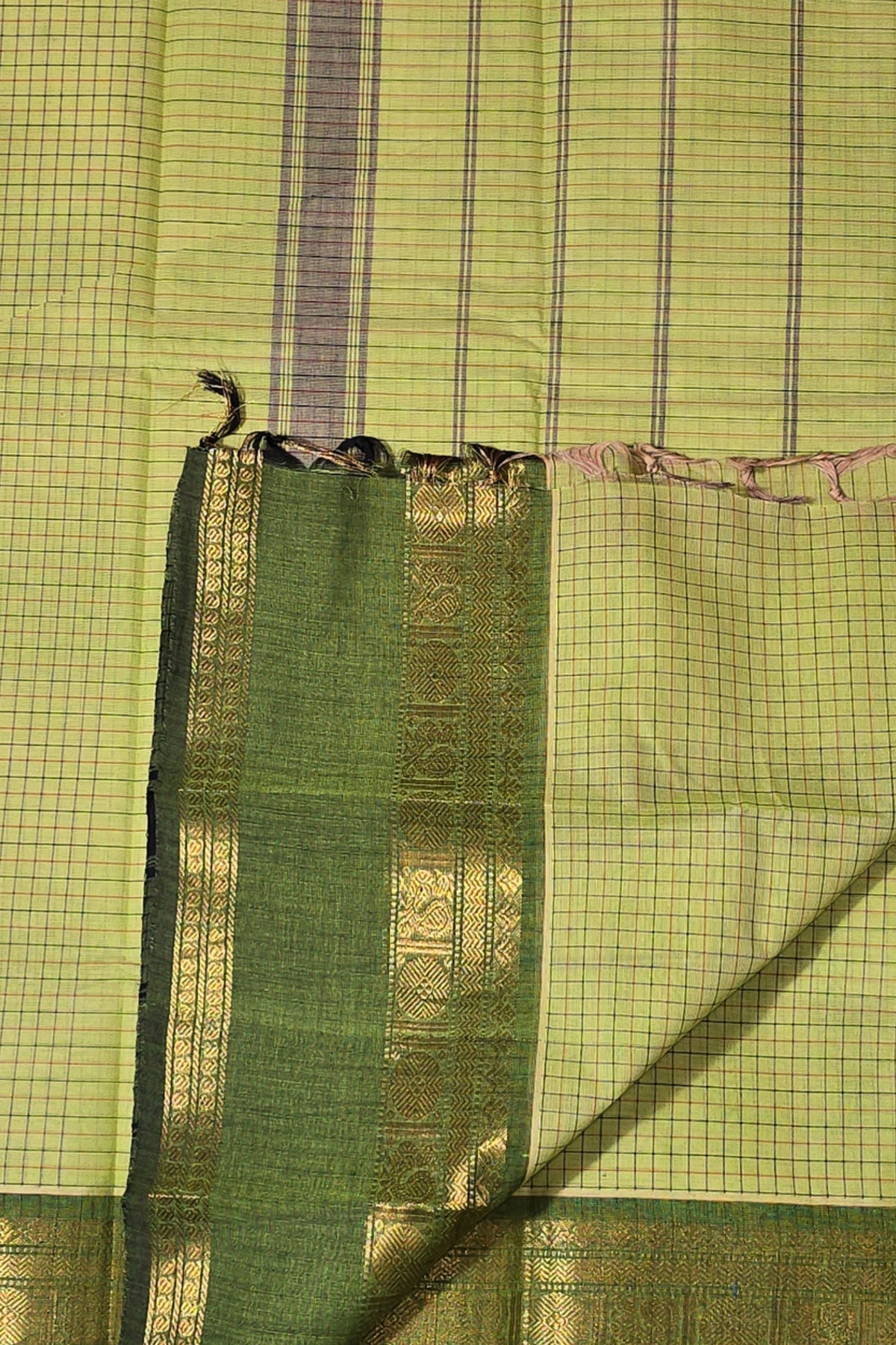 Elegant Light Green Cotton Saree with Dark Green Border