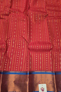 Red With Blue Semi Kanchi Silk Saree