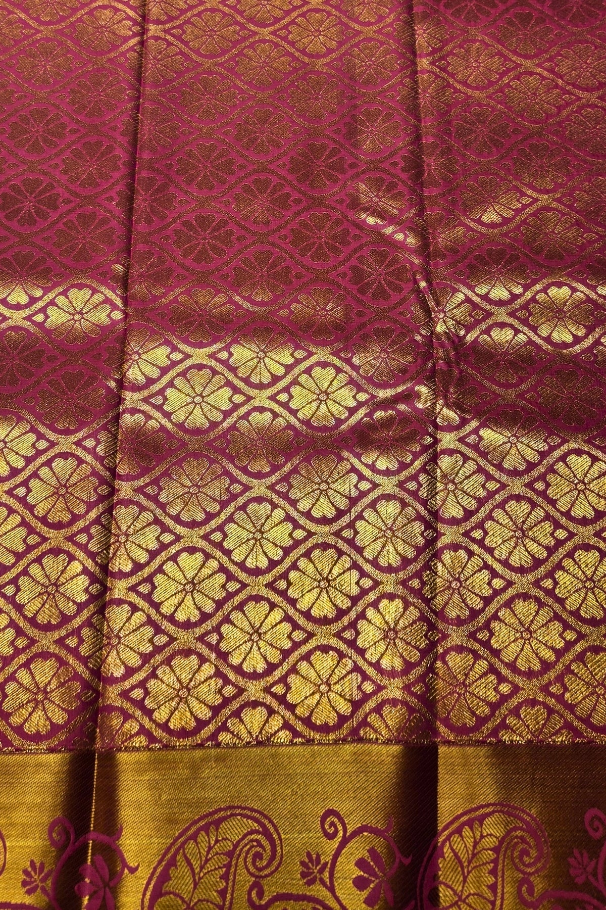 Elegant Dark Coral Pink Semi Kanchi Silk Saree