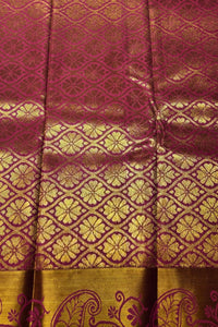 Elegant Dark Coral Pink Semi Kanchi Silk Saree