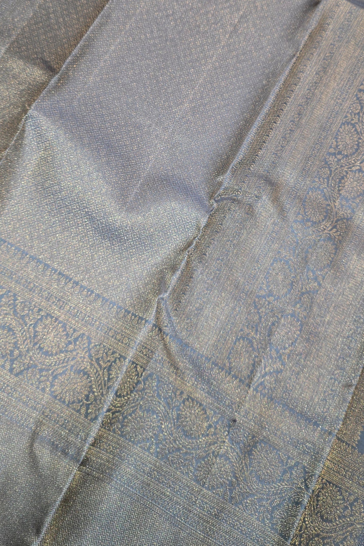 Royal Slate Grey Kanchipuram Silk Saree with Elegant Border