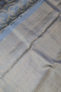Royal Slate Grey Kanchipuram Silk Saree with Elegant Border