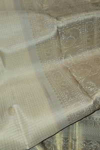 White Kanchipuram Silk Saree with Gold Border and Red Pallu