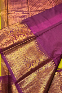 Elegant Green Semi Kanchi Silk Saree with Purple and Gold Border