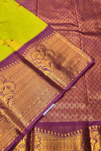 Close-up of a traditional saree with intricate patterns and a prominent floral design.