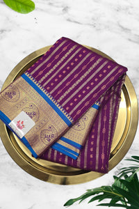 Dark Purple With Blue Semi Kanchi Silk Saree