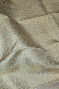 White Kanchipuram Silk Saree with Gold Border and Red Pallu