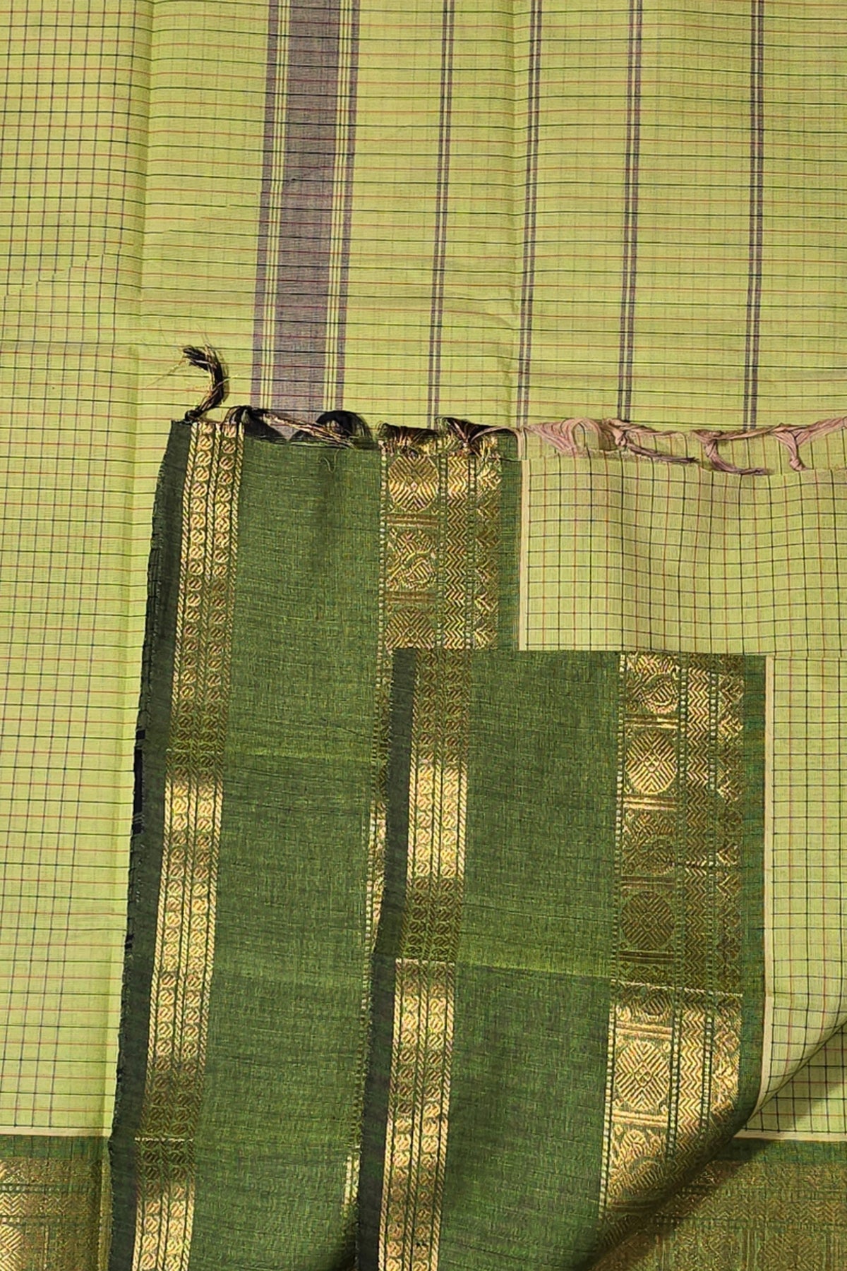 Elegant Light Green Cotton Saree with Dark Green Border