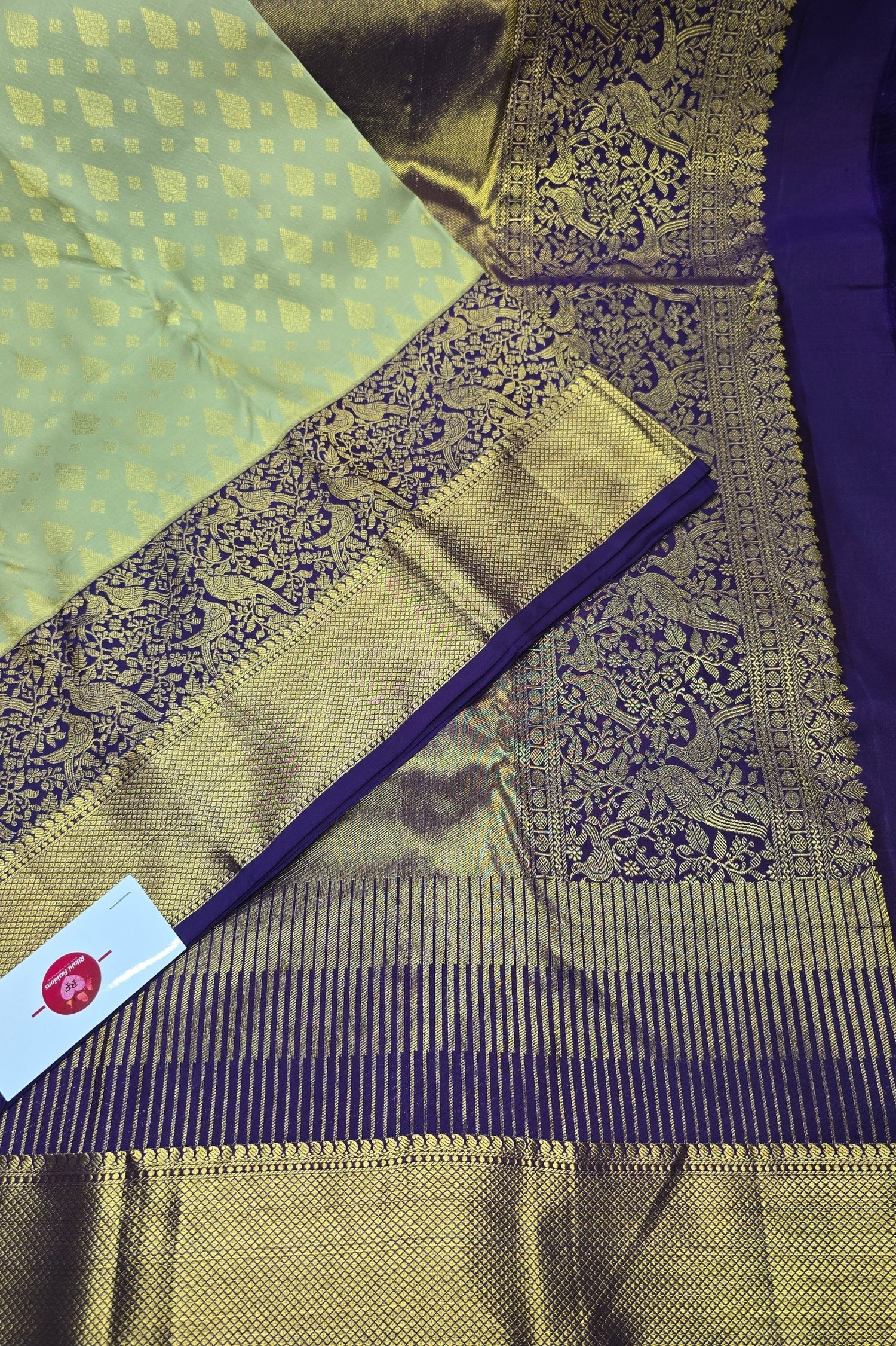Graceful Sandal Kanchipuram Silk Saree with Royal Blue Border