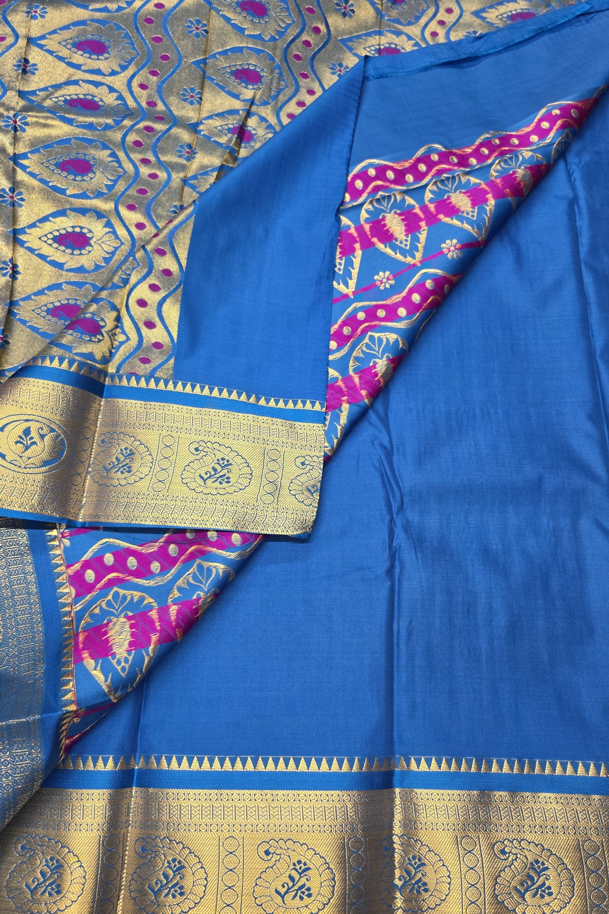 Dark Purple With Blue Semi Kanchi Silk Saree