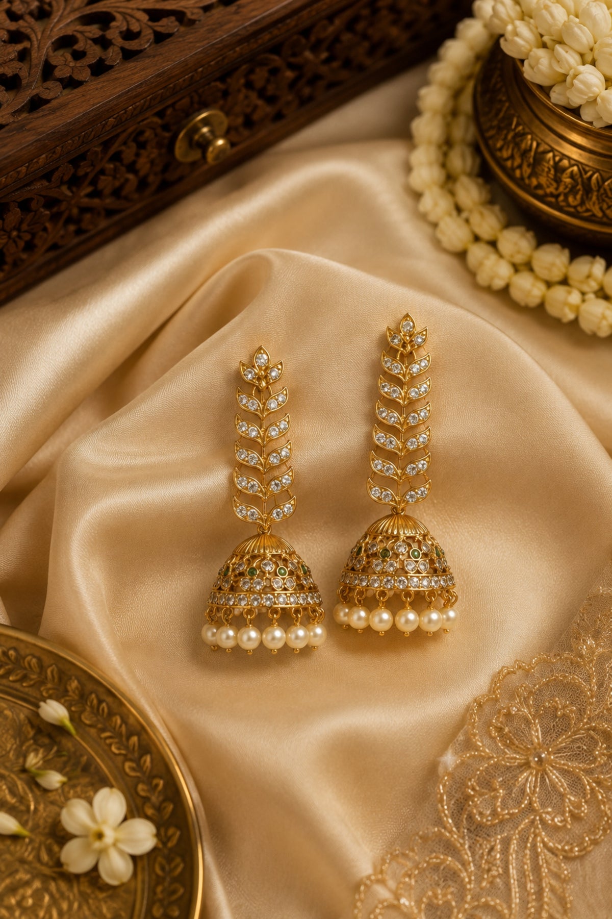 Antique Polish Premium Brass CZ AD Stone Exclusive Jhumki Earrings