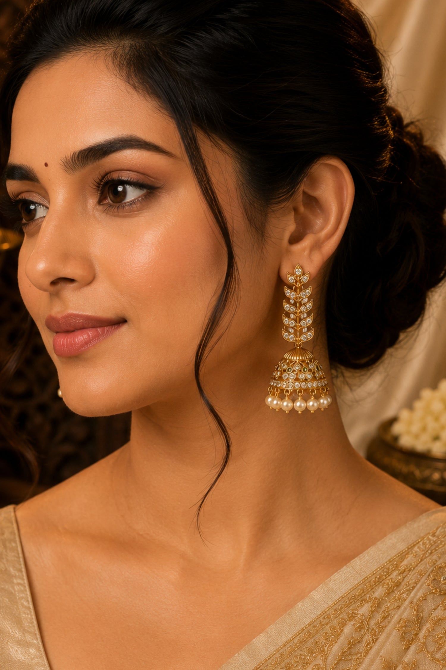 Antique Polish Premium Brass CZ AD Stone Exclusive Jhumki Earrings