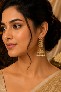 Antique Polish Premium Brass CZ AD Stone Exclusive Jhumki Earrings