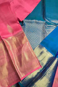 Graceful Light Pink Kanchipuram Silk Saree with Royal Blue Pallu