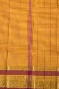 Bright Yellow Checked Cotton Saree with Red Border