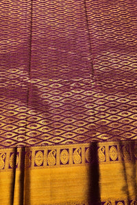 Patterned fabric with purple and gold colors
