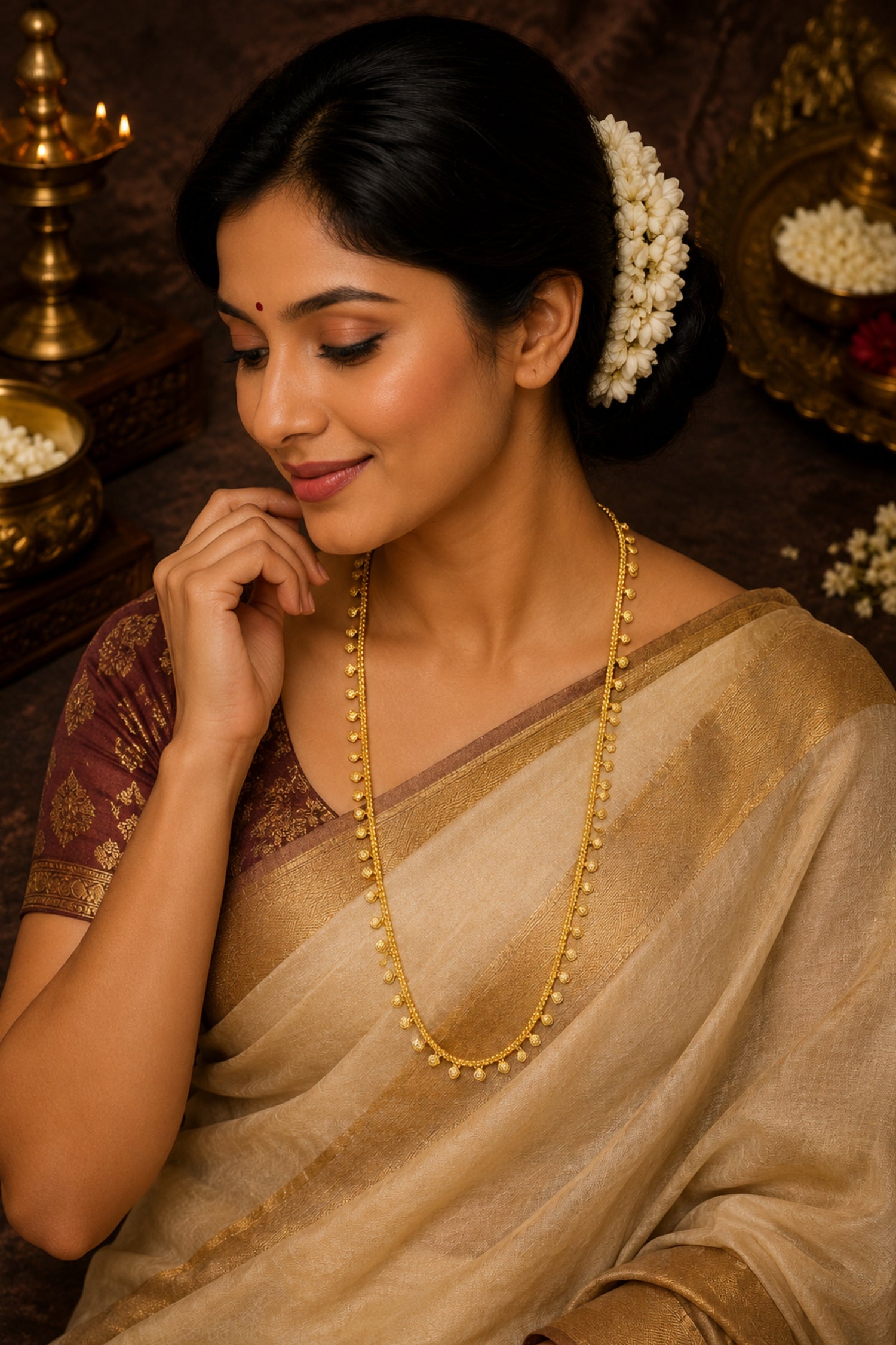 Gold Chain Necklace with Small Beaded Drops