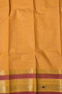 Bright Yellow Checked Cotton Saree with Red Border