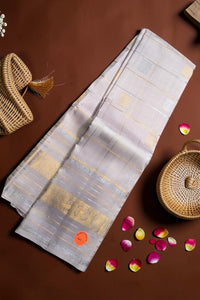 Sophisticated Pastel Grey Kanchipuram Silk Saree with Elegant Charm