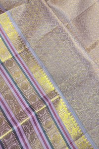 Dark Green Kanchipuram Silk Saree with Lavender and Gold Border