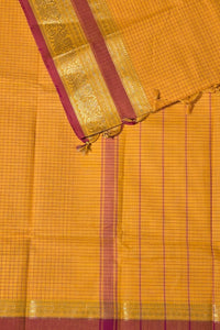 Bright Yellow Checked Cotton Saree with Red Border