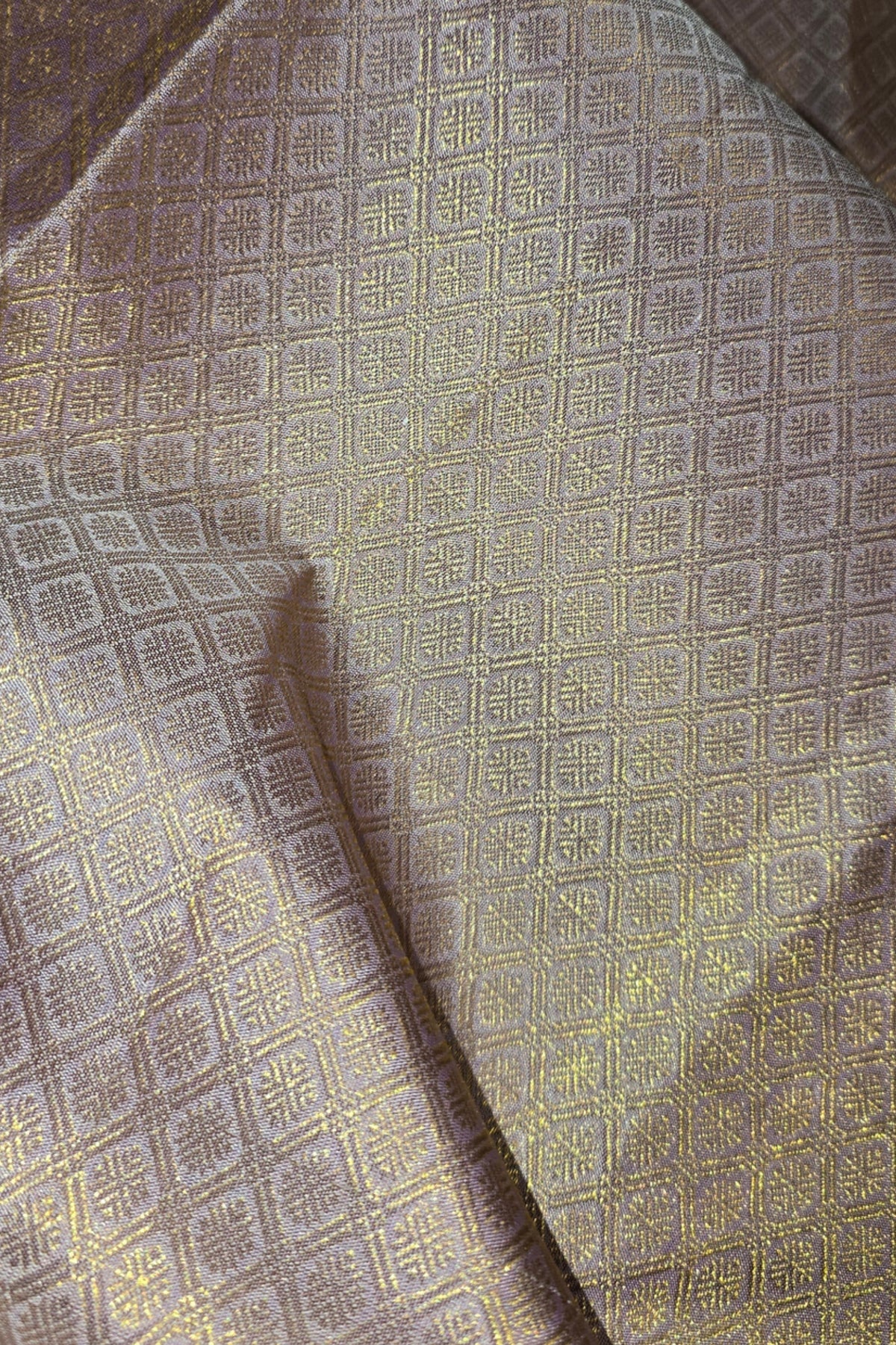 Dark Green Kanchipuram Silk Saree with Lavender and Gold Border
