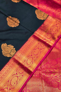 Saree with black, pink, and gold patterns
