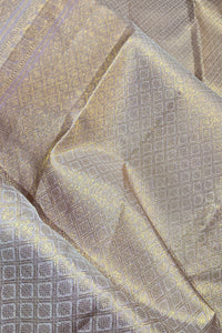 Dark Green Kanchipuram Silk Saree with Lavender and Gold Border