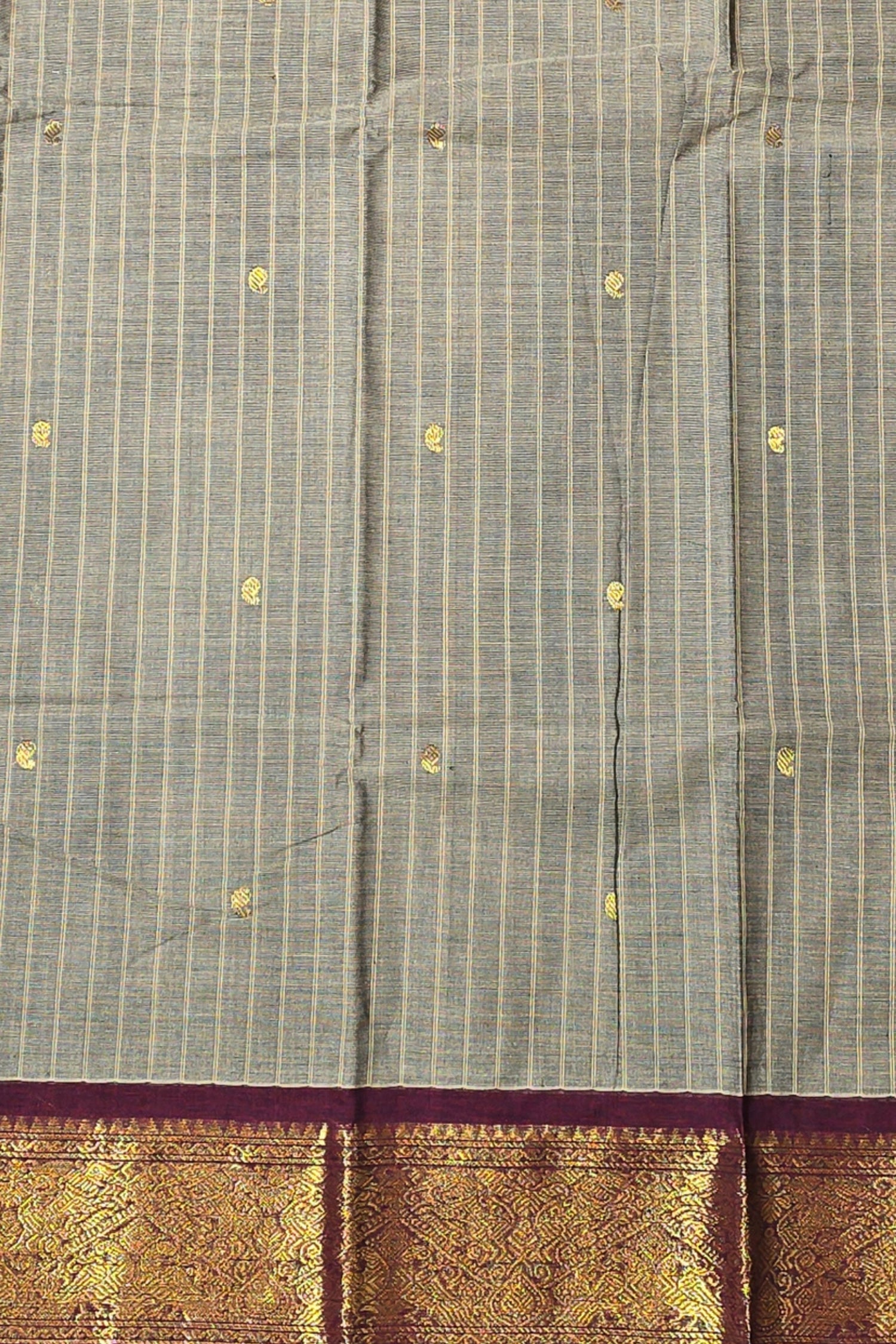 Elegant Grey Stripes Cotton Saree with Brown Border