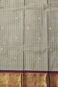 Elegant Grey Stripes Cotton Saree with Brown Border