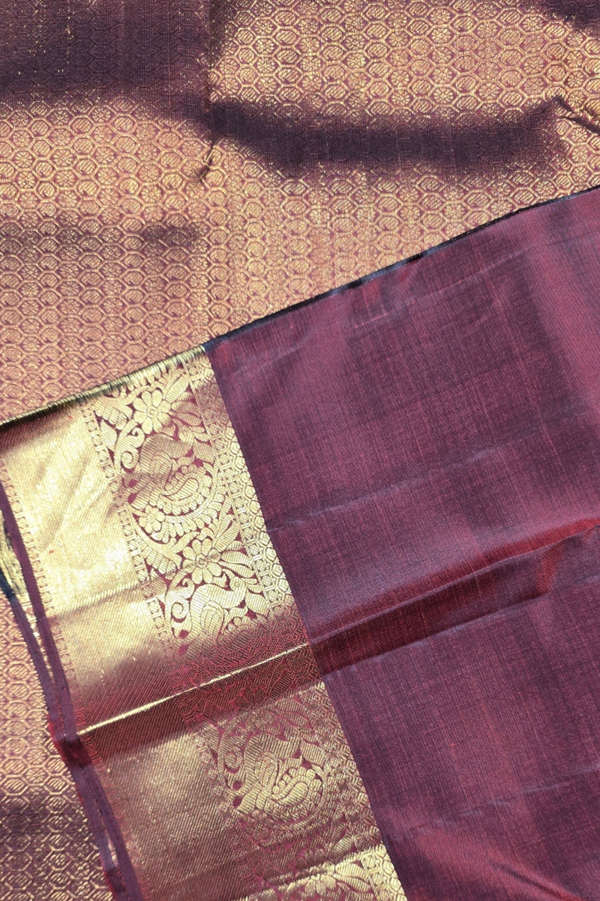 Maroon Kanchipuram Silk Saree with Elegant Gold Border