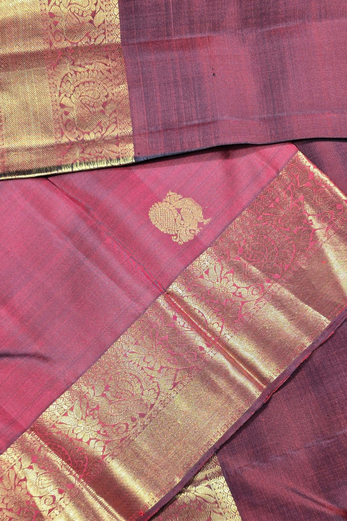 Maroon Kanchipuram Silk Saree with Elegant Gold Border