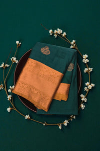 Elegant Teal Blue Semi Silk Saree with Gold Border