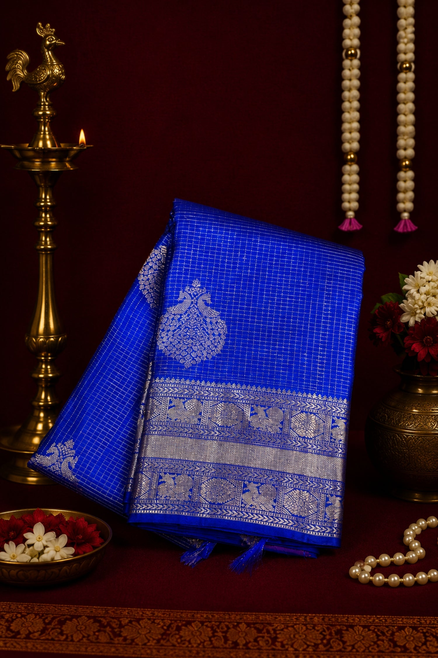Royal Blue Kanchipuram Silk Saree with Rich Gold Border