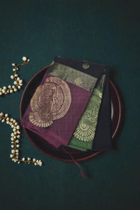 Exquisite Dark Green Semi Silk Saree with Pink Accents