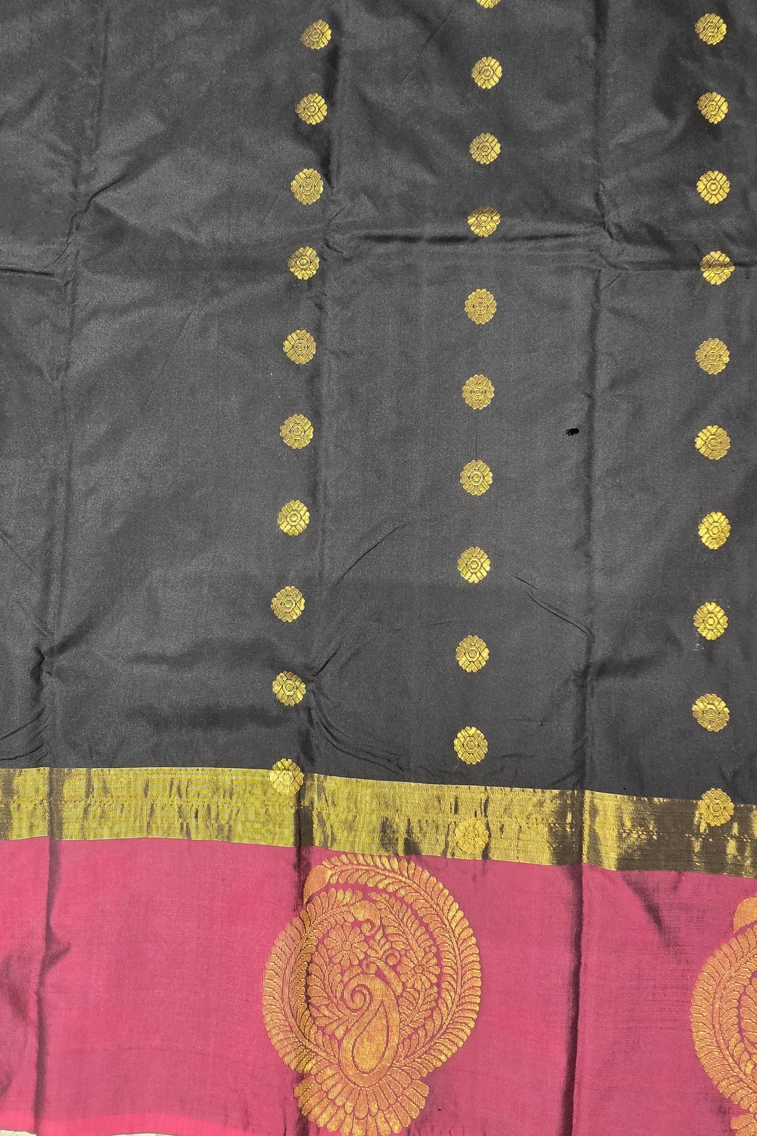 Exquisite Dark Green Semi Silk Saree with Pink Accents