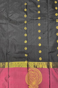 Exquisite Dark Green Semi Silk Saree with Pink Accents