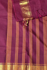 Rich Dark Maroon Cotton Saree with Gold Border
