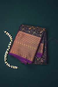 Refined Oxford Blue Semi Silk Saree with Purple Accents