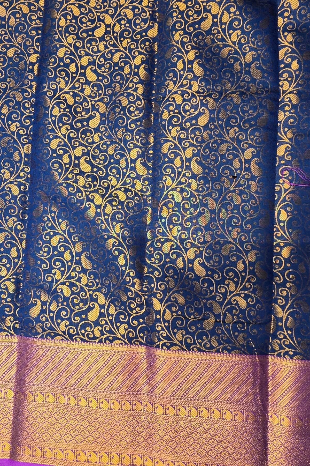 Refined Oxford Blue Semi Silk Saree with Purple Accents