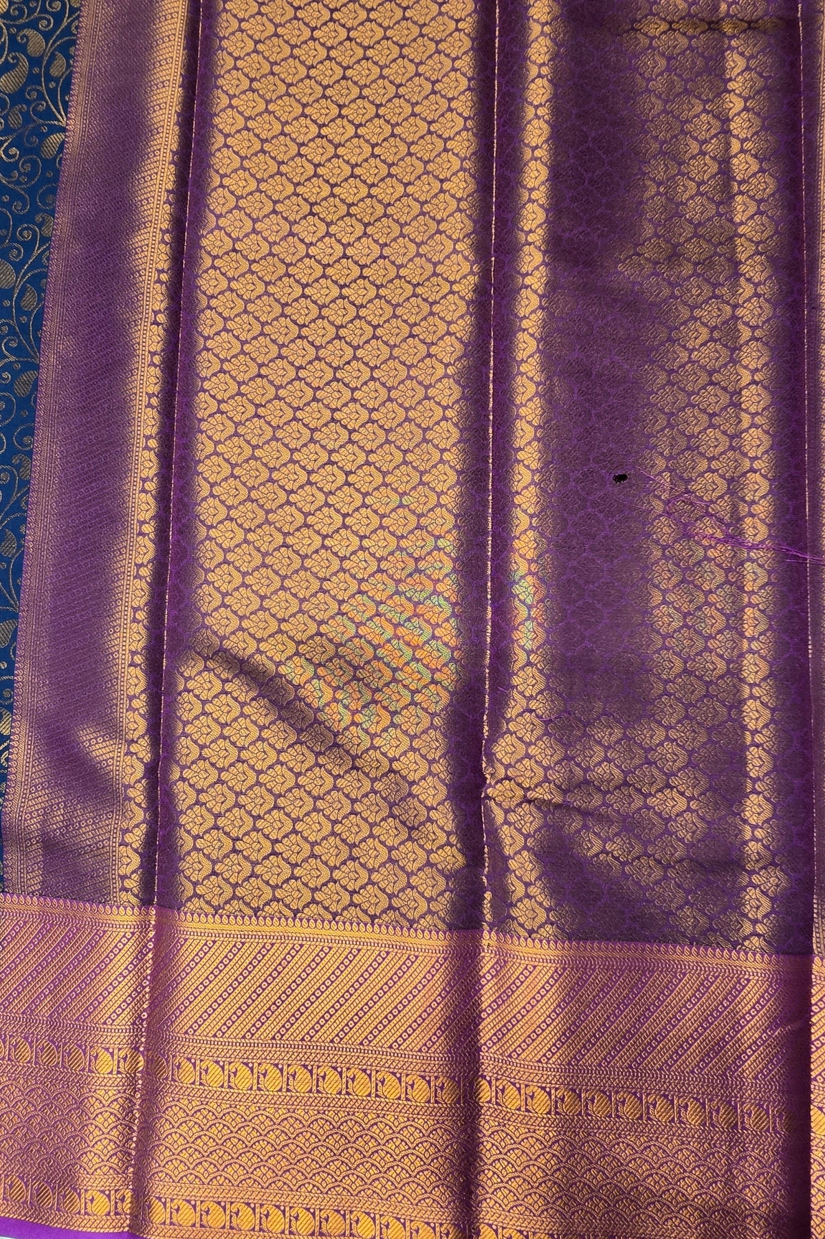 Refined Oxford Blue Semi Silk Saree with Purple Accents
