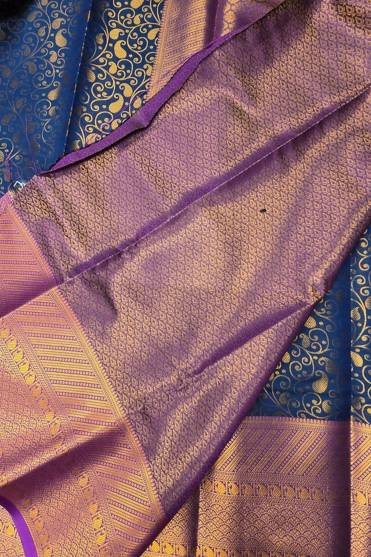 Refined Oxford Blue Semi Silk Saree with Purple Accents