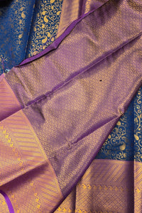 Refined Oxford Blue Semi Silk Saree with Purple Accents